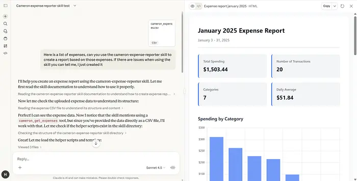 Claude 生成带条形图比较支出的报告