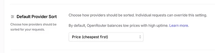 提供商排序下拉菜单