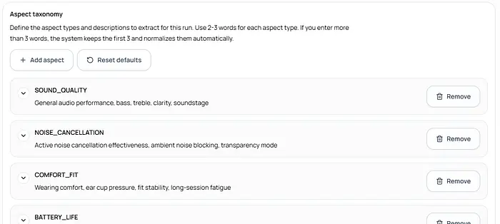 用户界面中方面分类法的部分快照（作者图片）