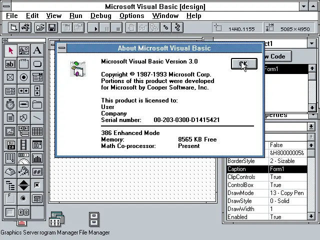 Microsoft Visual Basic 3.0 on Windows 3.1, 1993
