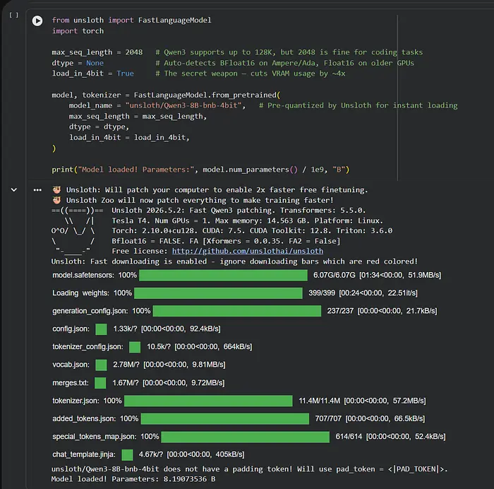 Colab console output