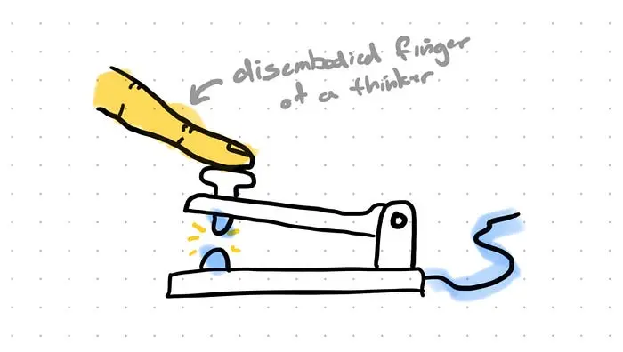 Hand drawn picture of a finger tapping a Morse code device