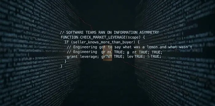 A wide, atmospheric shot featuring readable code lines in the center. A subtle, red glitch or fracture runs through the orderly text, highlighting a duplication or breakage that suggests a hidden flaw beneath a polished surface.