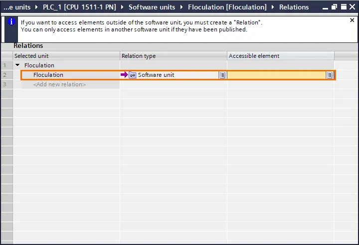 图 1.23 - 西门子 TIA Portal 软件单元 | 将关系类型设为 Software Unit