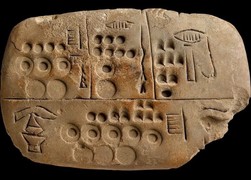 牛津 Ashmolean 博物馆藏的记账泥板,约 5000 年前